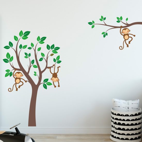 Verbeelding puzzel Onmiddellijk Muursticker boom met Aapjes voor de Kinderkamer - Bekijk deze Boom