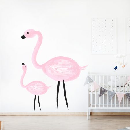 Geld rubber geweld Marine Muursticker Flamingo met Baby Flamingo v.a. 9,95 - Gratis Verzending