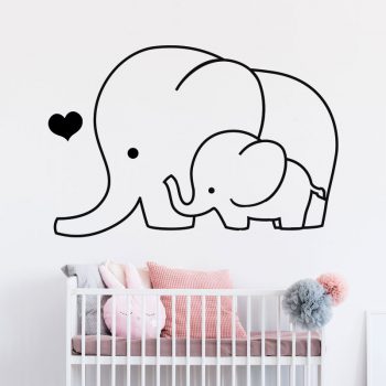 muursticker-olifant-met-baby-olifantje-sticker-deursticker-kinderkamer-babykamer