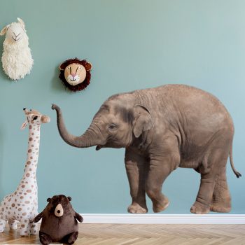 muursticker olifant baby kinderkamer inspiratie lief schattig babykamer grijze elephant dieren kamer