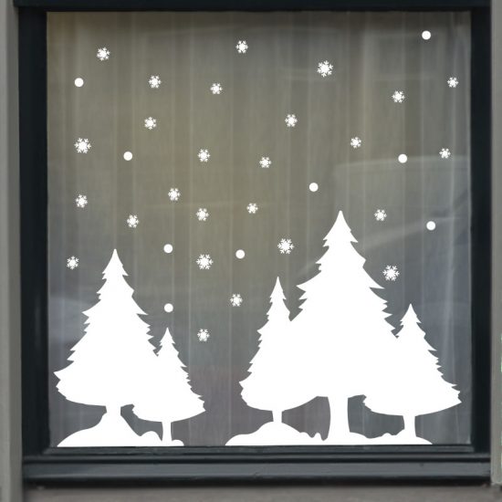 raamsticker kerst dorp bomen sneeuw wit ideeen inspiratie