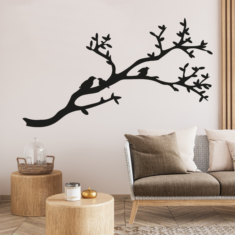 thumbnail: Muursticker Vogels Op Tak – Witte Kunst Sticker Voor Woonkamer, Keuken Of Deur | Zelfklevende Vinyl Decoratie, 450 X 535 Mm